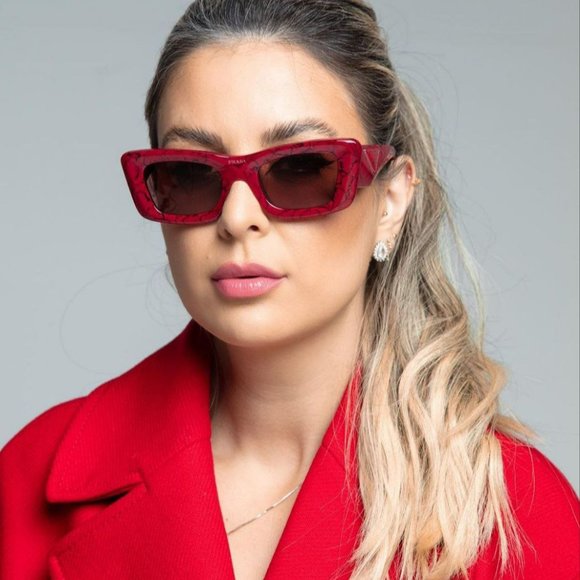 NEW Prada PR13ZS 15D08S Etruscan Marble Red Violet Cat Eye Unisex Sunglasses - Picture 12 of 13